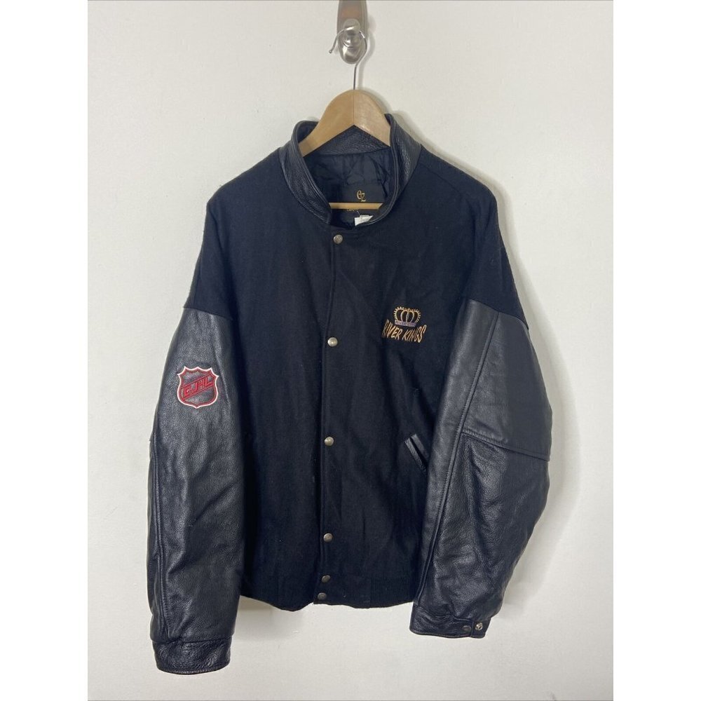 Vintage CJHL Edmonton River Kings Men XL Bomber Leather Jacket Hockey Juniors